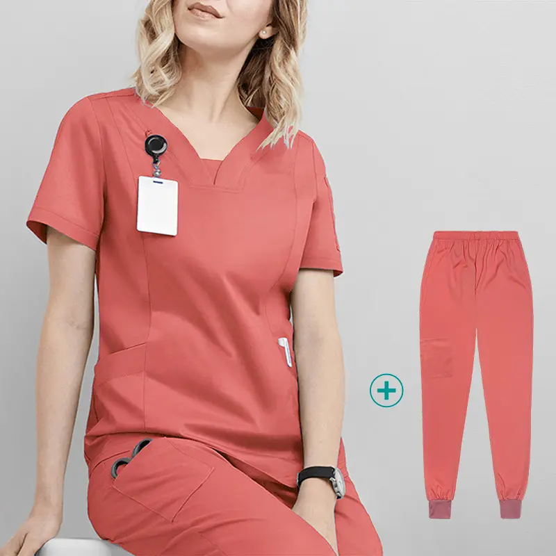 Seragam Joger regang klasik 2024, set gaun seragam perawat medis nyaman bernapas rumah sakit