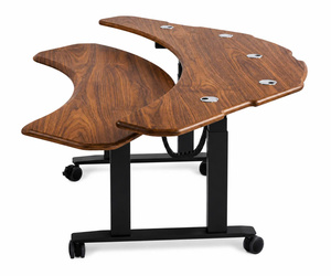 Curved Wood Dual Monitor <b>Adjustable</b> Extendable Portable <b>Office</b> Workstation Pedestal <b>Desk</b> China Origin for Home and <b>Office</b> - Product Image 2