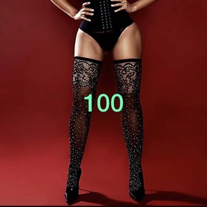 Women Over The Knee Stockings Black Rhinestone Mesh Ultra Thin 0D Polyester Sequin Fashion Legwear - Product Image 1