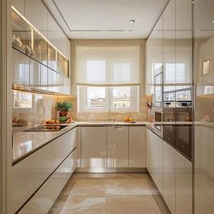 Mueble de Cocina Modular con Acabado Mate, Diseño sin Tiradores, Construcción de Madera Contrachapada y Vidrio, Combinación de Isla y Mueble de Pared - Product Image 6