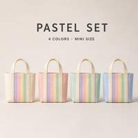 Ensemble de 4 mini sacs fourre-tout rayés en toile couleur pastel pour cadeau de mariage ou d'anniversaire, vente en gros