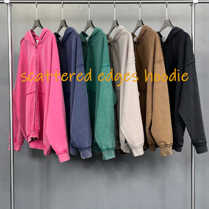 Nouveau sweat-shirt vintage lourd 450 GSM avec fermeture éclair, délavé à l'acide, délavé à la pierre, bords effilochés, sweat-shirt pour homme - Product Image 2