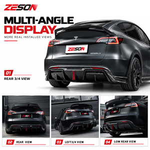 ZESON Carbon Fiber I Style Rear <strong>Diffuser</strong> Valance with LED Light for Tesla Model Y 2021-2024 - Product Image 6