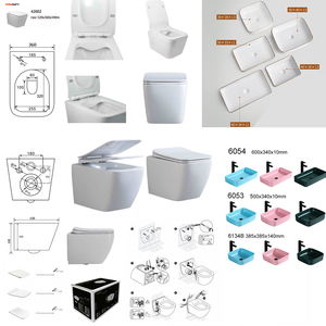 Ensemble <span class=keywords><strong>WC</strong></span> <span class=keywords><strong>suspendu</strong></span> et lavabo en céramique pour maison, avec finition mate, sans rebord, en céramique dorée, design artistique, à poser sur comptoir - Product Image 4