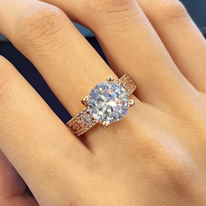 Anello F1425 in oro rosa con diamante taglio a pera, anello di fidanzamento con diamante naturale per donna, colore G, pietre laterali. - Product Image 2