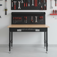 Banc de travail en métal robuste de 48 pouces, hauteur réglable avec tiroir de rangement pour utilisation en garage, plateau de table en métal, panneau perforé