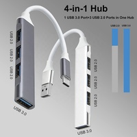 Hub USB 3.0 et 2.0 mini 4 ports en alliage d'aluminium avec adaptateur USB-C pour ordinateur portable - En stock