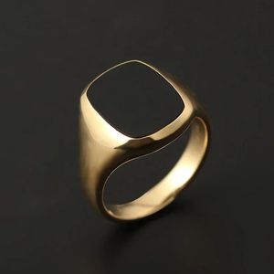 Xinfly Sweat Proof Pure 18K 750 Real Gold Jewelry Natural Square <b>Black</b> Agate Signet Retro <b>Ring</b> for <b>Men</b> - Product Image 1