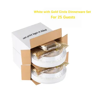 Factory Wholesale 25 Guests Unique design White and Gold Plates, Napkins, Party Supplies for Adults valentines day gift