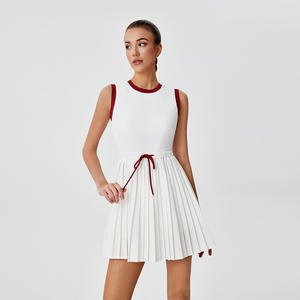 Gaun Tenis Olahraga Wanita dengan Kerah & Manset Berwarna Kontras, Tali Serut, Pakaian Golf, Rok & Skort Tenis - Product Image 5