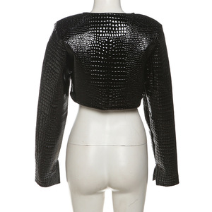2025 autunno moda stile donna <span class=keywords><strong>giacca</strong></span> <span class=keywords><strong>moto</strong></span> <span class=keywords><strong>giacca</strong></span> PU pelle serpente Crop <span class=keywords><strong>giacca</strong></span> da donna corta lunghezza corta cappotto per l'autunno - Product Image 5