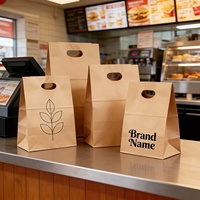 Sac en papier kraft recyclé avec logo personnalisé, emballage à emporter pour courses/restauration rapide/boulangerie/restaurant