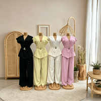 Nouvel ensemble gilet pour femme : Gilet simple boutonnage col en V + pantalon taille haute coupe droite – Ensemble décontracté deux pièces pour femme, idéal pour l'été
