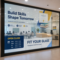Écran LED transparent d'intérieur pour centre de formation, publicité sur mur en verre