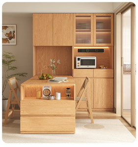 XHA Custom Solid Wood Sideboard <b>Folding</b> <b>Dining</b> <b>Table</b> Floor-to-Ceiling Wall Cabinet Hidden Oak Glass Storage Cabinet Modern Hotel - Product Image 2