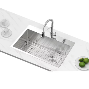 Fregadero de cocina de montaje superior Rectangular de un solo tazón personalizado al por mayor, hecho a mano, acero inoxidable 304, acabado satinado cepillado, diseño moderno - Product Image 4