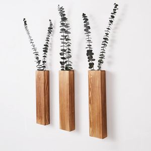 Macetas de pared de madera decorativas para jarrones de pared de madera de plantas artificiales para sala de estar, dormitorio, baño, decoración de apartamento - Product Image 1