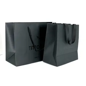 Fancy Black Card Shopping Bag per orologi e gioielli eco-friendly Custom sacchetto di carta di alta qualità con manico