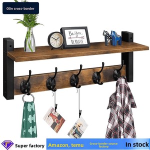 Wall-mounted Wood Art Coat Rack <strong>Shelves</strong> <strong>Hooks</strong> Clothes Keys Decorative Rack 10kg Load-bearing Suitable Living Rooms Hallways - Product Image 2