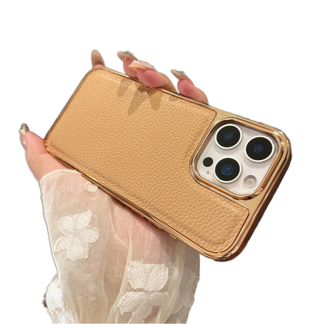Luxury Electroplate Frame Matte Litchi Leather Texture Case for 17 AIR 16 15 14 Plus 13 12 Pro Max 11 Shockproof