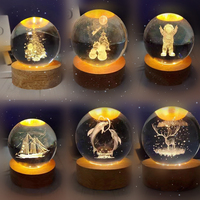 Base Veilleuses Étoiles Lumineuses Planètes Lunes Différents Modèles Boule De Cristal Projection Atmosphère Bois Personnalisé LED Batterie