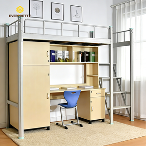 Cama Individual Moderna para Dormitorio Escolar, Cama Alta de Madera con Escritorio, Cajones, Armario y Escalera para Universidad - Product Image 2