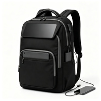 Sac à dos pour ordinateur portable avec panneau solaire, noir, sac à dos professionnel avec port de charge USB, poche avant zippée pour tablette, pour les trajets quotidiens