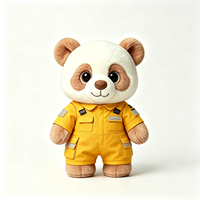 Peluche Panda Personnalisée Mignonne, Douce, Blanche et Marron, Poupée en Peluche Portant une Combinaison Jaune, Mascotte Panda en Peluche