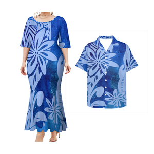 <span class=keywords><strong>2022</strong></span> été Offres Spéciales Style tropical hawaïen personnalisé Couple costume mode à la mode ajusté hommes <span class=keywords><strong>chemise</strong></span> grande taille queue de poisson robe - Product Image 5