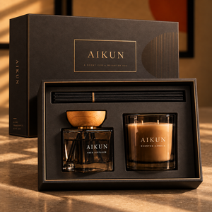 Aikun Black Presentation Box Glass Scented Candle And Reed Diffuser Gift Set OEM ODM Bespoke Fragrance for Brand Campaigns - Product Image 1