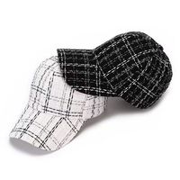 Gorra de Béisbol Femenina de Tweed con Diseño de Tablero de Ajedrez, Moda 2025, Negra y Blanca, de 6 Paneles, Deportiva, Casual, de Alta Calidad, para Otoño e Invierno