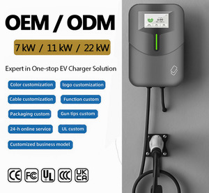 Borne de recharge murale OCPP Smart EVSE 32A Type 2 Triphasée avec contrôle WiFi via application 7kW-22kW, Nouveau Câble OEM 5m pour Voiture Électrique à Domicile - Product Image 1