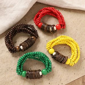 Pulsera Retro Multicapa de Cuentas de Madera y Concha de Coco, Estilo Étnico, Pulsera de Mano Multicapa Simia, Accesorio para Mujer - Product Image 1