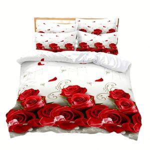 Parure de lit 3 pièces en polyester biologique imprimée en 3D, prête à être expédiée pour usage domestique - Drap, taie d'oreiller et housse de couette inspirés du mariage - Product Image 4
