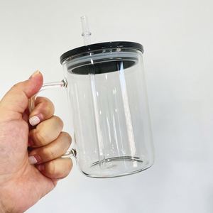 Vente en gros de tasses à café en verre transparent givré de 17 oz, sublimables, avec couvercles en PP et pailles pour impression par sublimation - Product Image 4