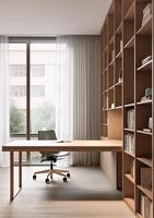 Bureau d'écriture avec étagère ouverte du sol au plafond et armoire à dossiers pour espace de travail et d'étude au bureau