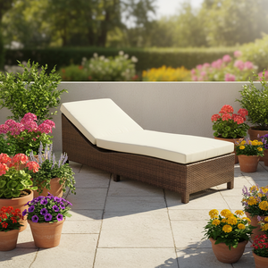 Sedia a Sdraio da Esterno in Vimini con Cuscino e Rivestimento in Spugna per Patio e Spiaggia - Product Image 2