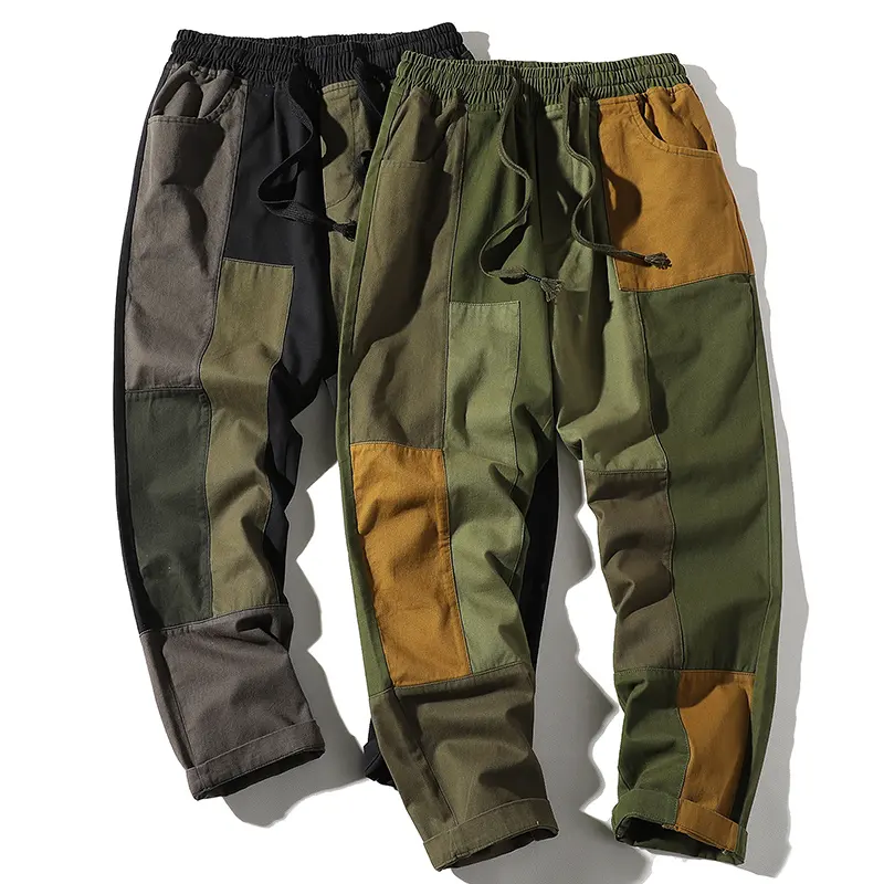 Wholesale men's cargo pants casual slacks patched personality pants men's straight leg casual cargo Men's Trousers & Pants