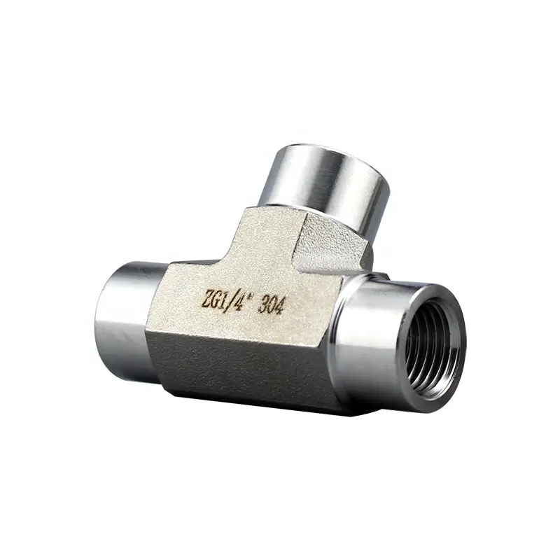 1/8 1/4 3/8 1/2 3/4 NPT BSPP BSPT Stainless Steel 304 316 Hex Body Female Male Equal Tee Pipe Fitting