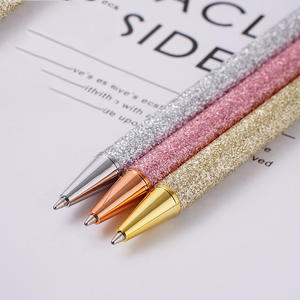 Wedding Gifts Bright Shiny Glitter Wrap <b>Retractable</b> Stainless Steel Glittering Click PU Leather Wrap Metal Ball <b>Pen</b> - Product Image 2