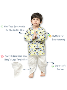 Kurta imprimé éléphant pour bébé garçon avec pantalon dhoti blanc, tenue ethnique traditionnelle pour tout-petits, vêtements confortables pour les fêtes - Product Image 4
