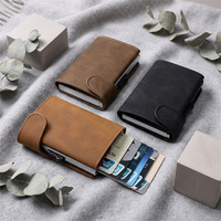 Dompet Kartu Kredit Kulit PU Vintage dengan Tombol Logam Aluminium Alloy dan Tempat Kartu Pop Up