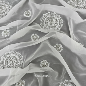 Tela de Georgette viscosa pura con diseño Moti transpirable bordado de perlas estilo a cuadros tejidos - Product Image 1