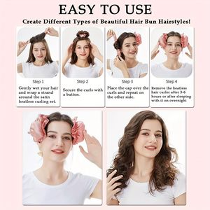 Bigoudi en satin <span class=keywords><strong>sans</strong></span> chaleur pour tous types de cheveux avec bonnets de nuit – Bigoudis <span class=keywords><strong>sans</strong></span> chaleur à porter pendant le sommeil - Product Image 4
