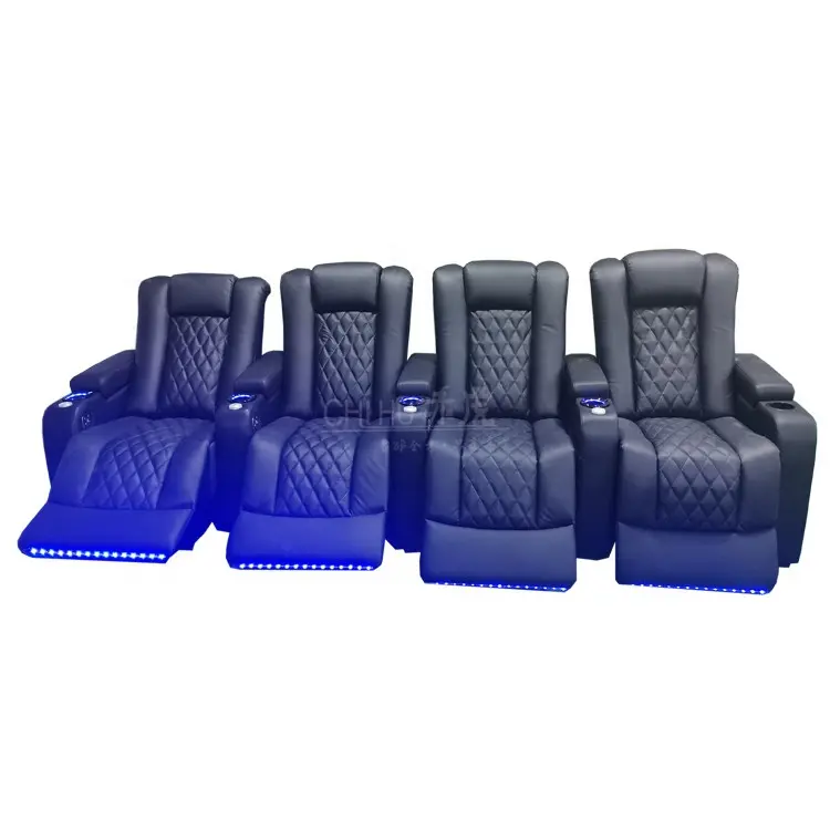 Black leather electric recliner chairs couch luxury sofa VIP cinema seat home theater seating living room furniture