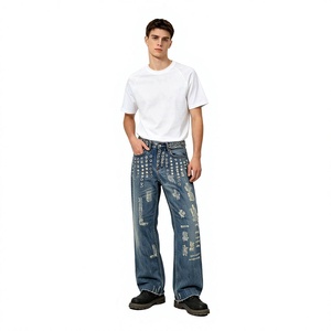 Pantalones Vaqueros de Mezclilla para Hombre con Logotipo Personalizado al por Mayor, Estilo Vintage, Lavado a la Piedra, con Ojales Metálicos, de Algodón, Ropa Urbana - Product Image 6
