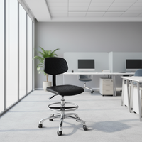 Chaise de bureau ESD industrielle en mousse PU noire Leenol, réglable en hauteur, chaise de laboratoire en mousse PU industrielle