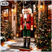 Estatua de Soldado Cascanueces de Fibra de Vidrio Tamaño Real BSA, Sombrero Alto Negro, Escultura Gigante de Cascanueces Roja y Verde para Puerta Principal, Patio, Centro Comercial