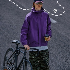 Lightweight <b>Waterproof</b> Softshell Anorak for Outdoor Hiking Canvas Windbreaker <b>Jacket</b> with Hoody and Zip Closure <b>Thin</b> Thickness - Product Image 2