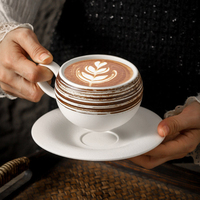 Tasse à café en céramique pour latte art, cappuccino, barista, avec soucoupe, 300 ml, noir et blanc, forme d'œuf, mug à café, ensemble de tasses à thé de l'après-midi